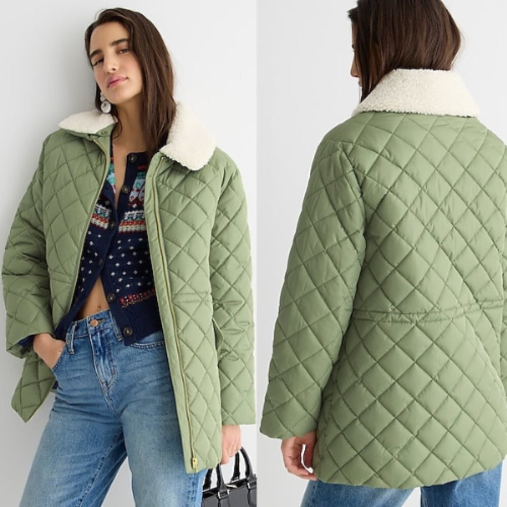 New! J.Crew Quilted sherpa-lined puffer jacket in General Surplus